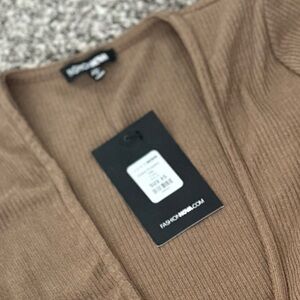 Fashionnova Brown cropped Ribbed Knit Cardigan and Pants Set